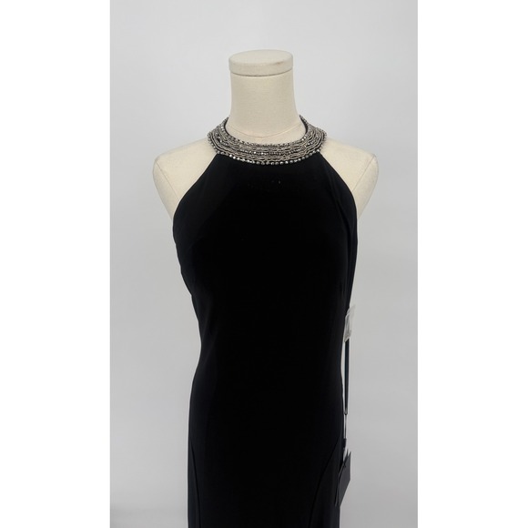 NWT leena Mac Duggal 25572 Black Beaded Halter Neck Jewel Strand Gown sz 10 $398 - Picture 5 of 11